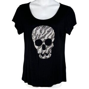 Black Skull 3D Graphic T-Shirt Womens XL Goth Biker Punk Edgy Alternative Top